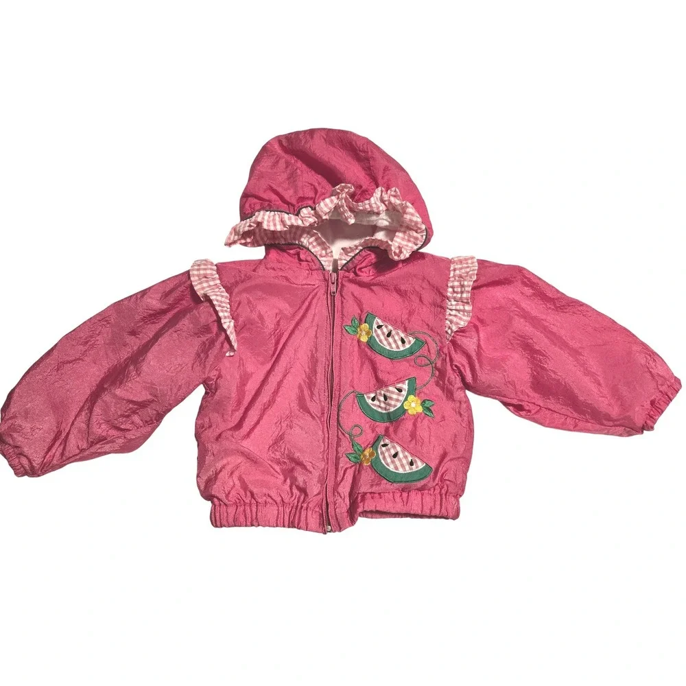 Carter's Outerwear Pink Watermelon Applique Hooded Jacket Baby Girls 18-24mos‎